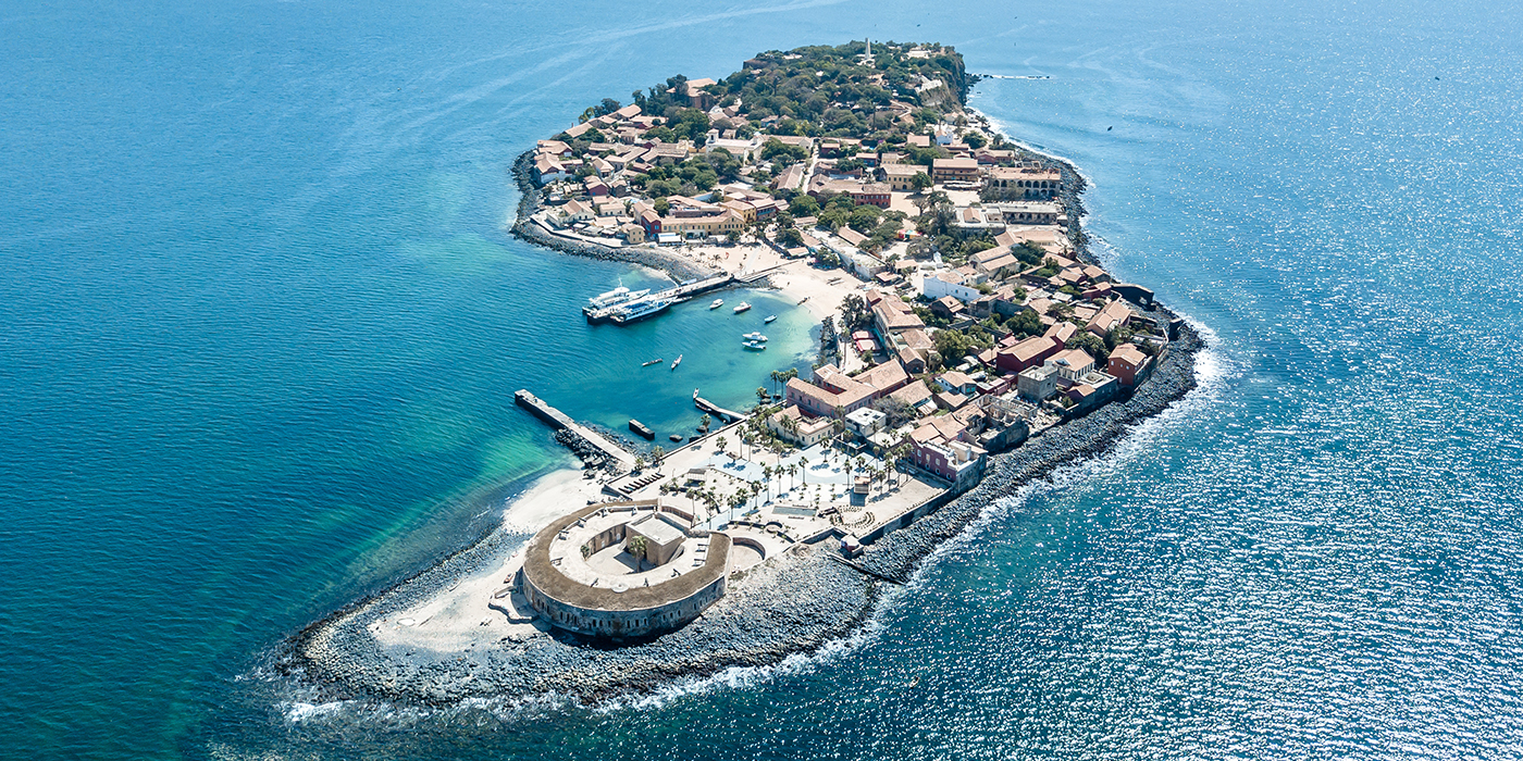 Aerial view on Goree Island in Dakar Senegal, slavery island by