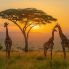 Savane africaine à l aube, safari